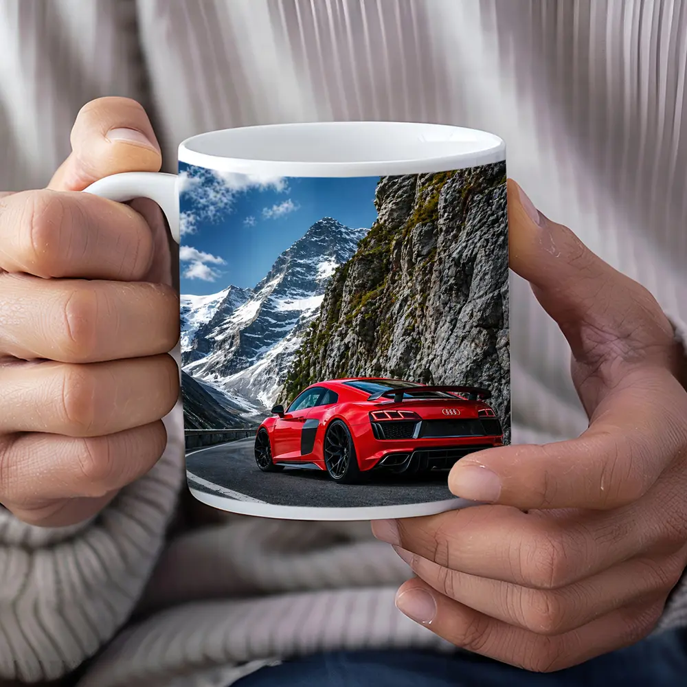 Red Audi R8 Mountain Alpine Road – Mugs