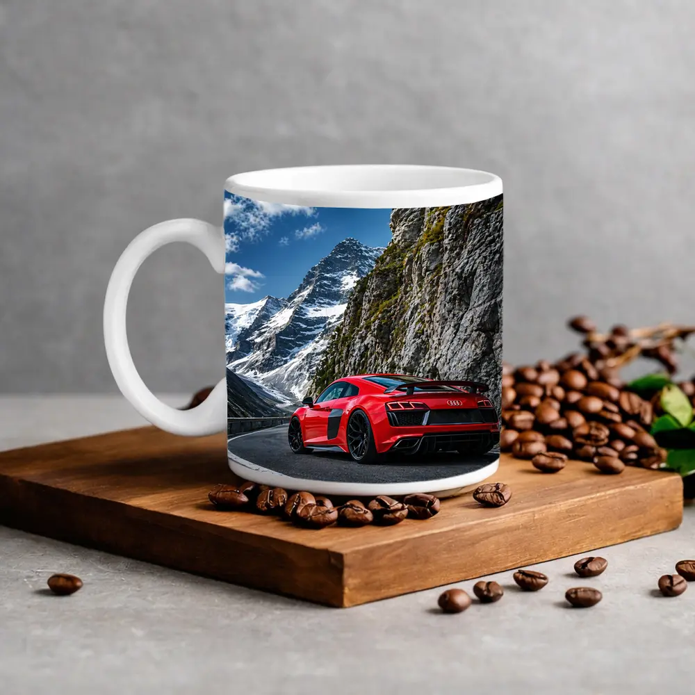 Red Audi R8 Mountain Alpine Road – Mugs