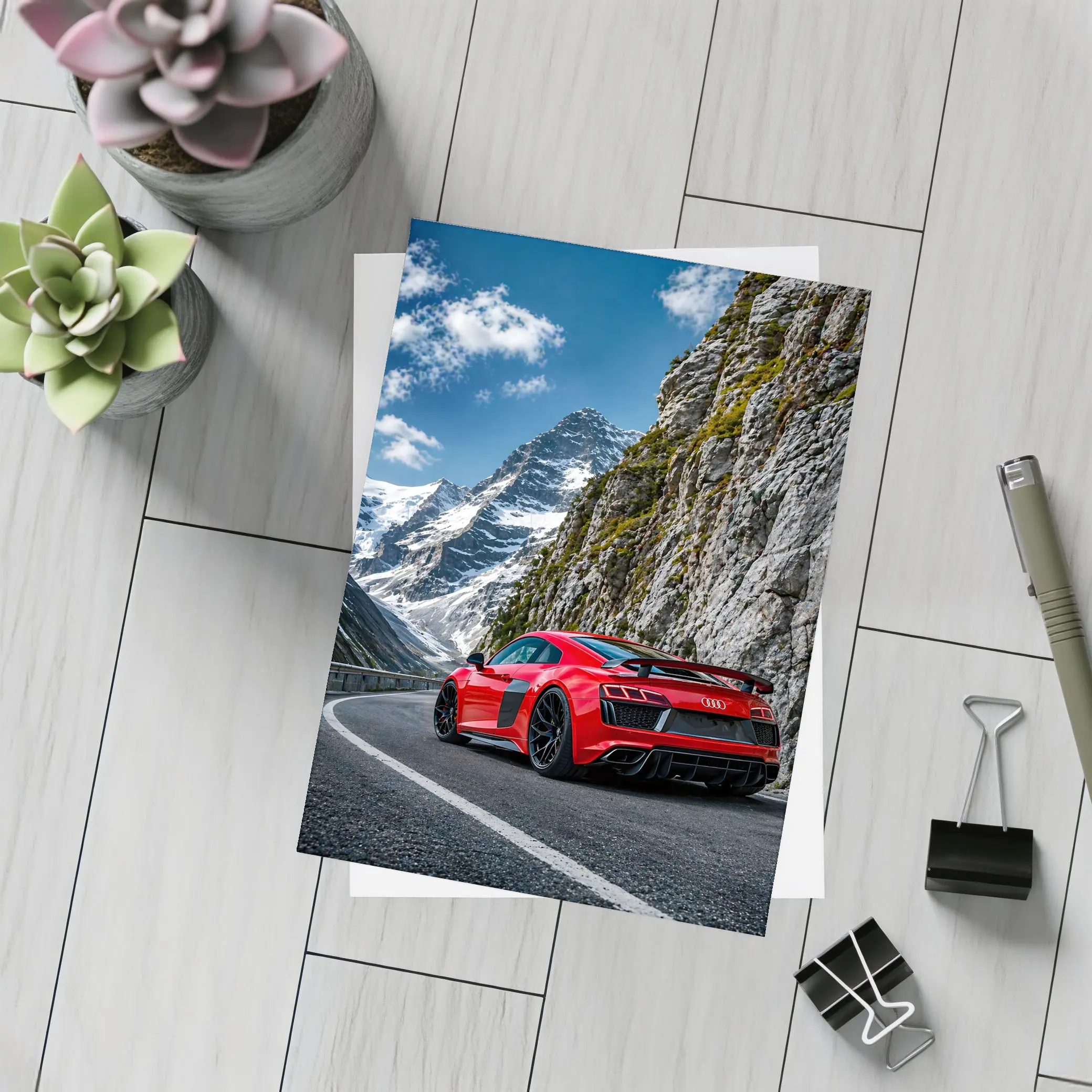 Red Audi R8 Mountain Alpine Road – Postcards