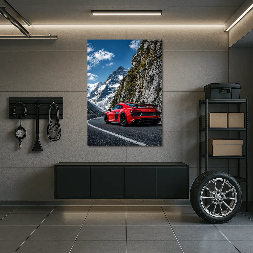 Red Audi R8 Mountain Alpine Road – Wall Art