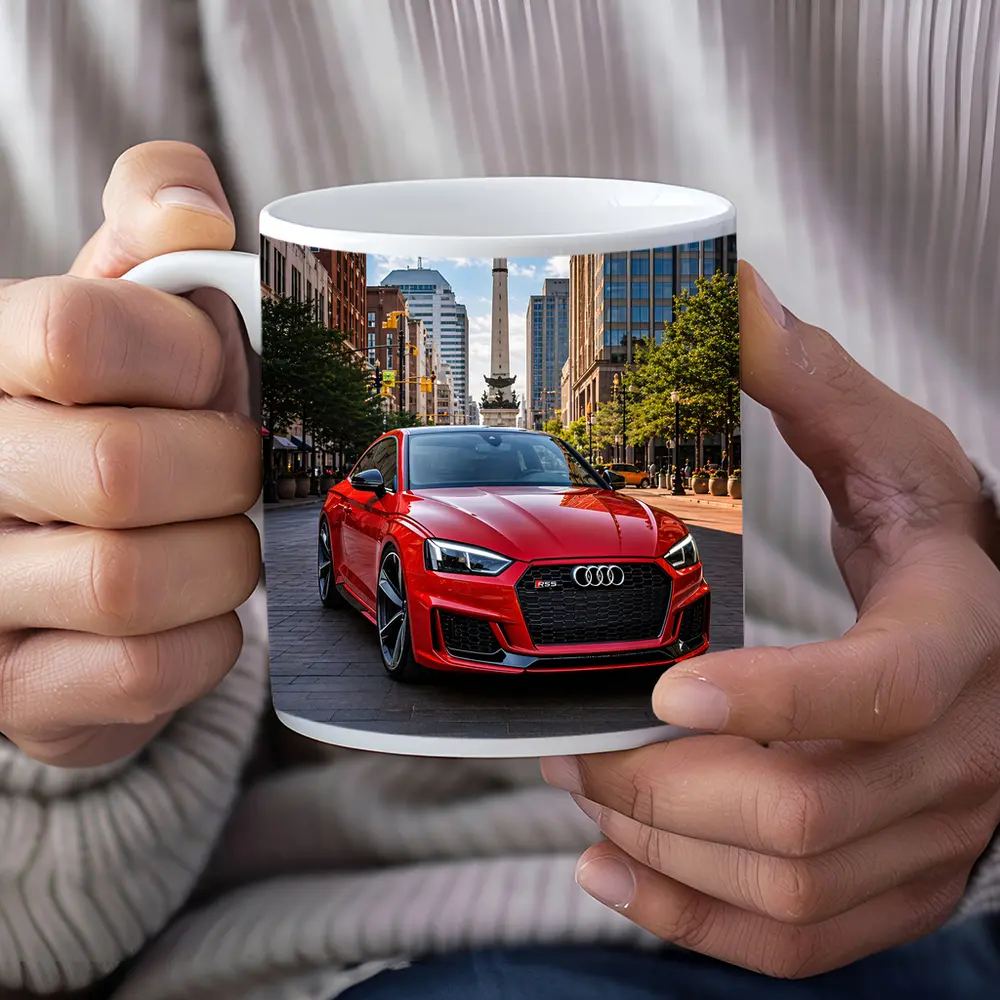 Red Audi RS5 Downtown City Street – Mugs