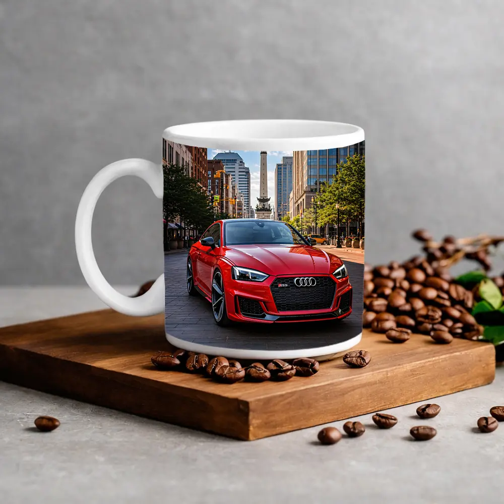 Red Audi RS5 Downtown City Street – Mugs