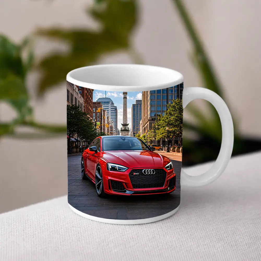 Red Audi RS5 Downtown City Street – Mugs