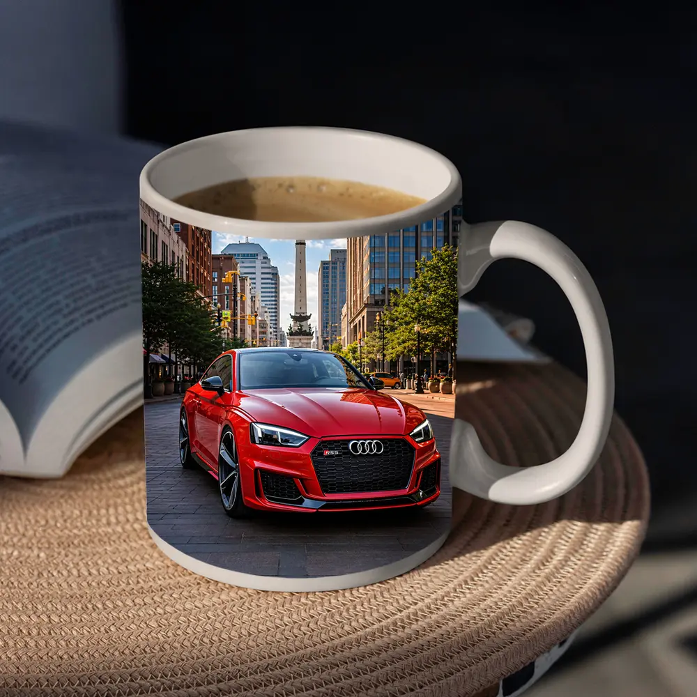 Red Audi RS5 Downtown City Street – Mugs