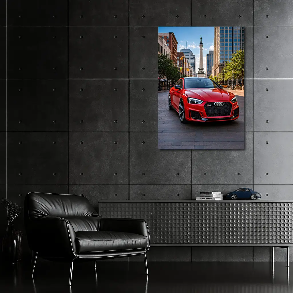 Red Audi RS5 Downtown City Street – Wall Art