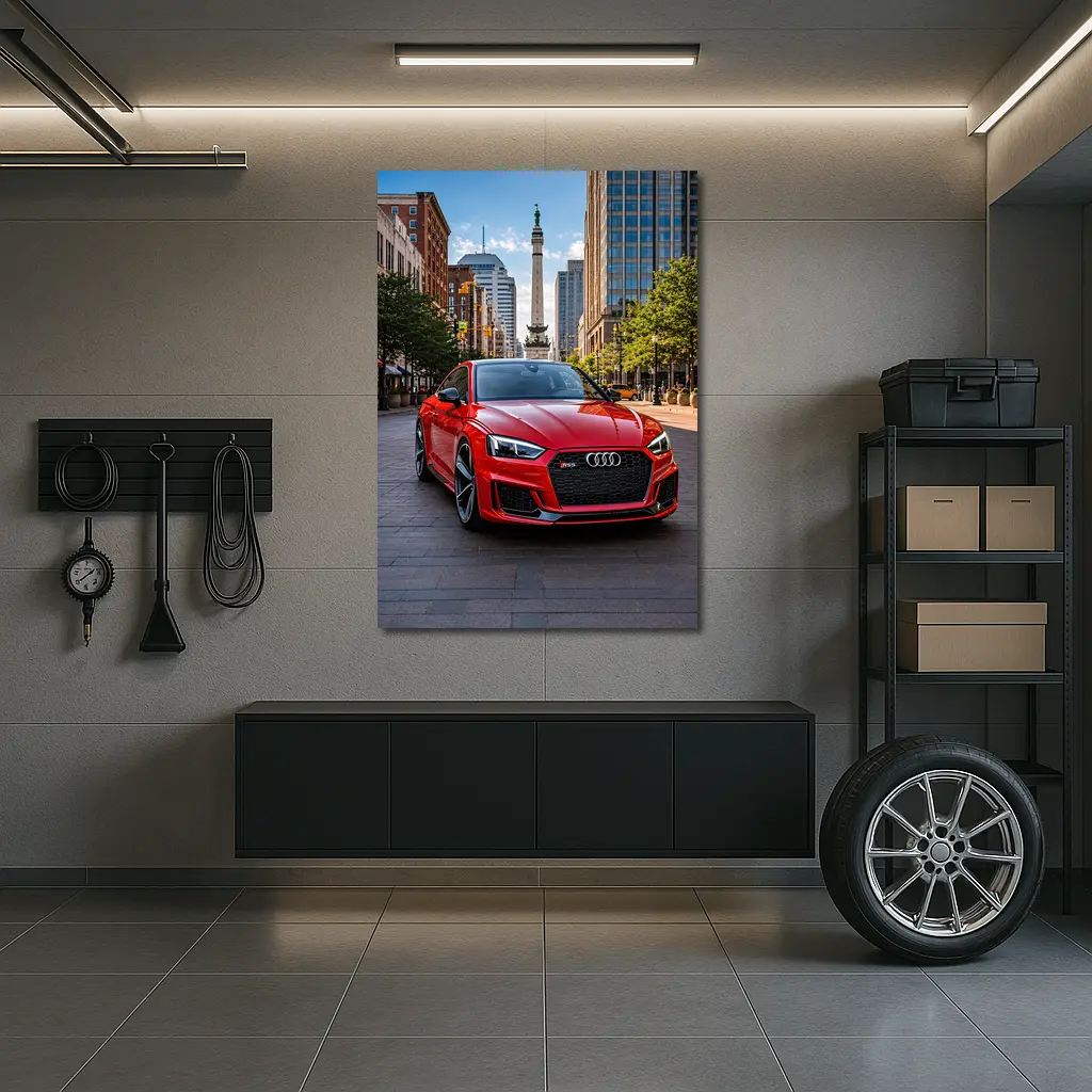 Red Audi RS5 Downtown City Street – Wall Art