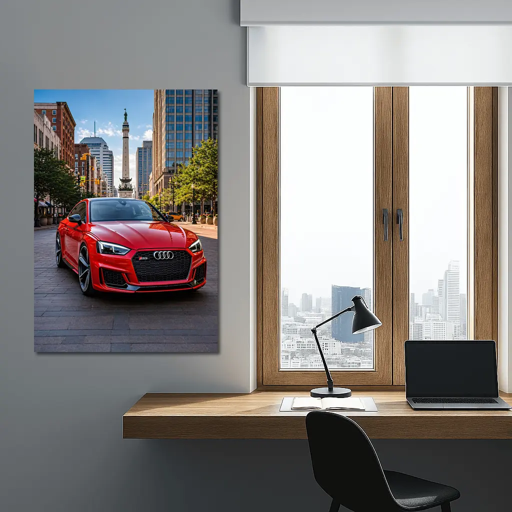 Red Audi RS5 Downtown City Street – Wall Art