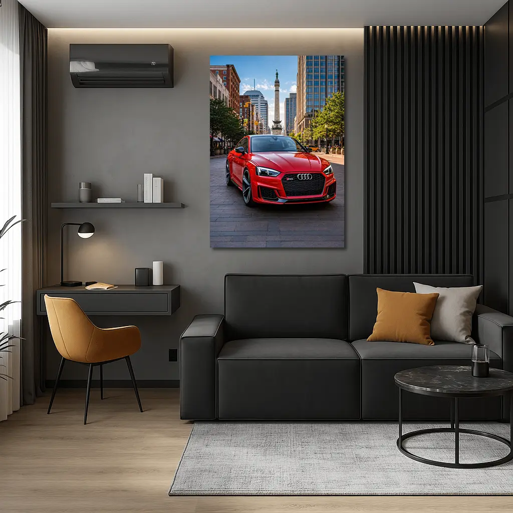 Red Audi RS5 Downtown City Street – Wall Art