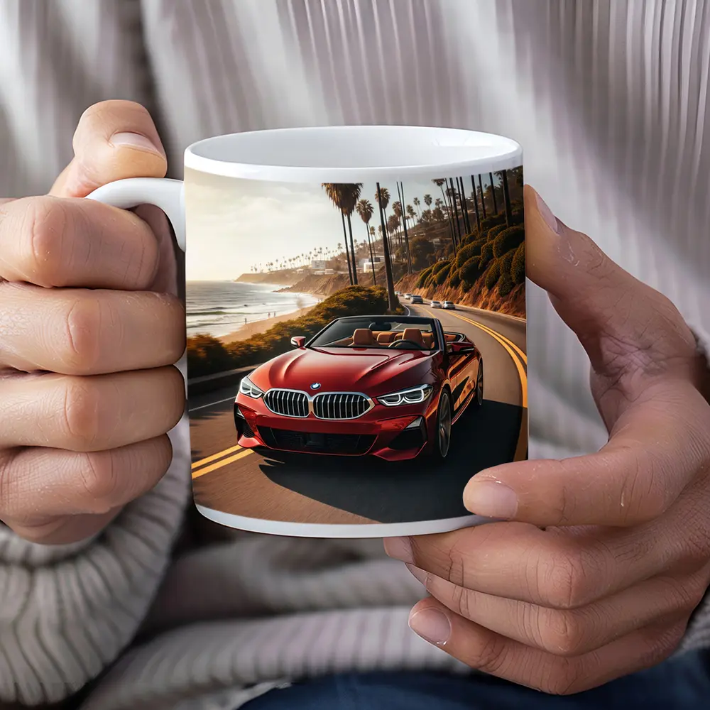 Red BMW 8 Series Convertible Coastal Drive – Mugs