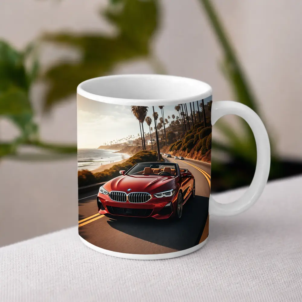 Red BMW 8 Series Convertible Coastal Drive – Mugs