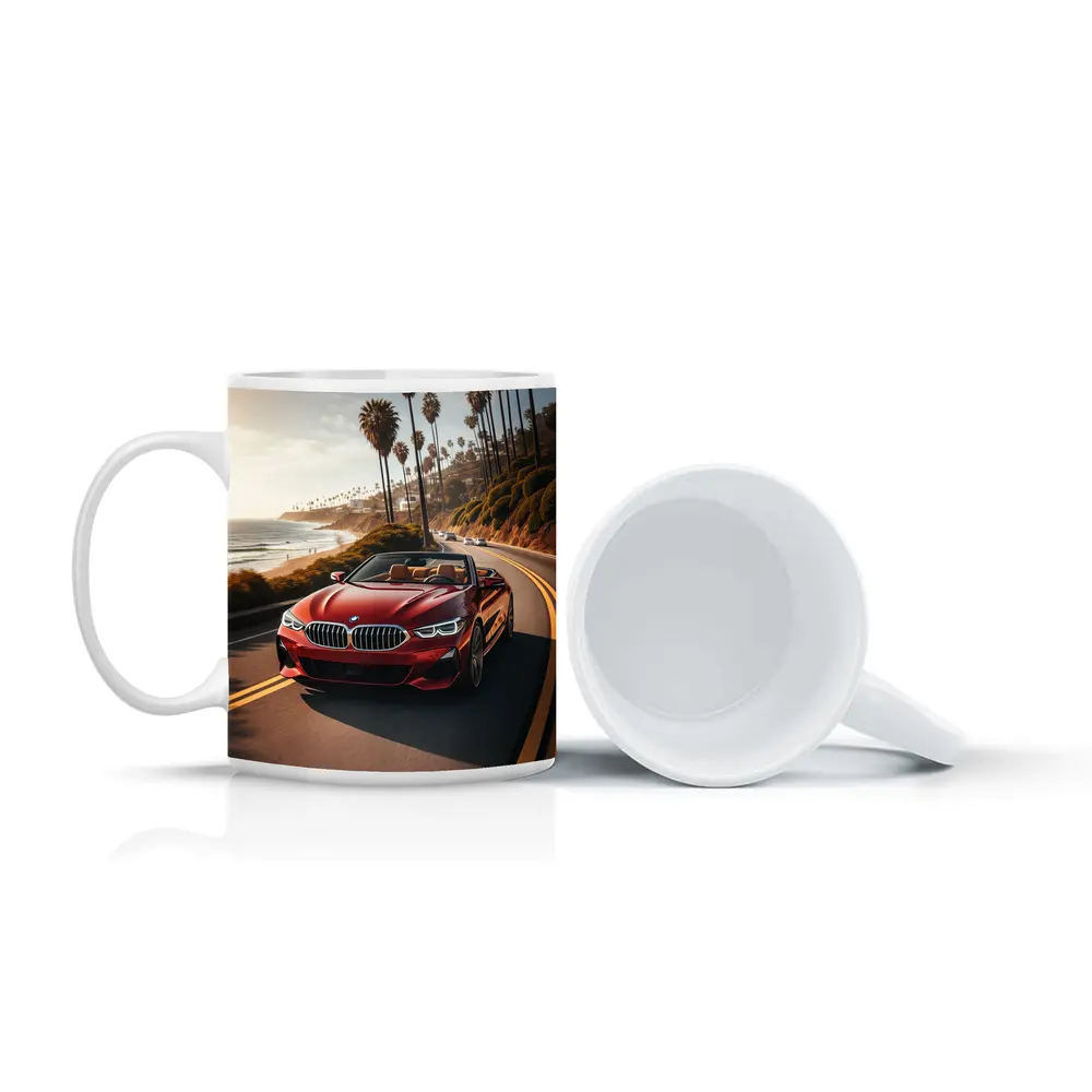 Red BMW 8 Series Convertible Coastal Drive – Mugs