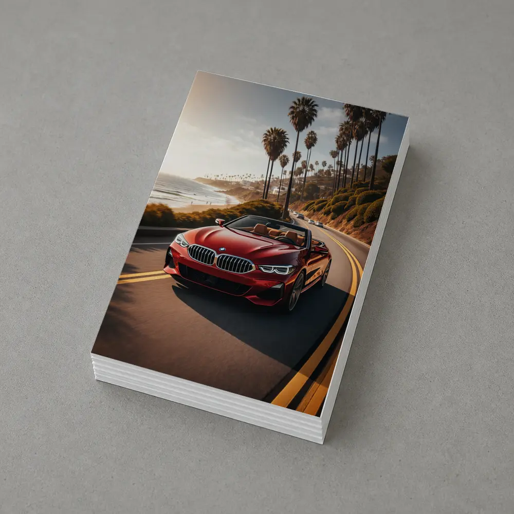 Red BMW 8 Series Convertible Coastal Drive – Postcards
