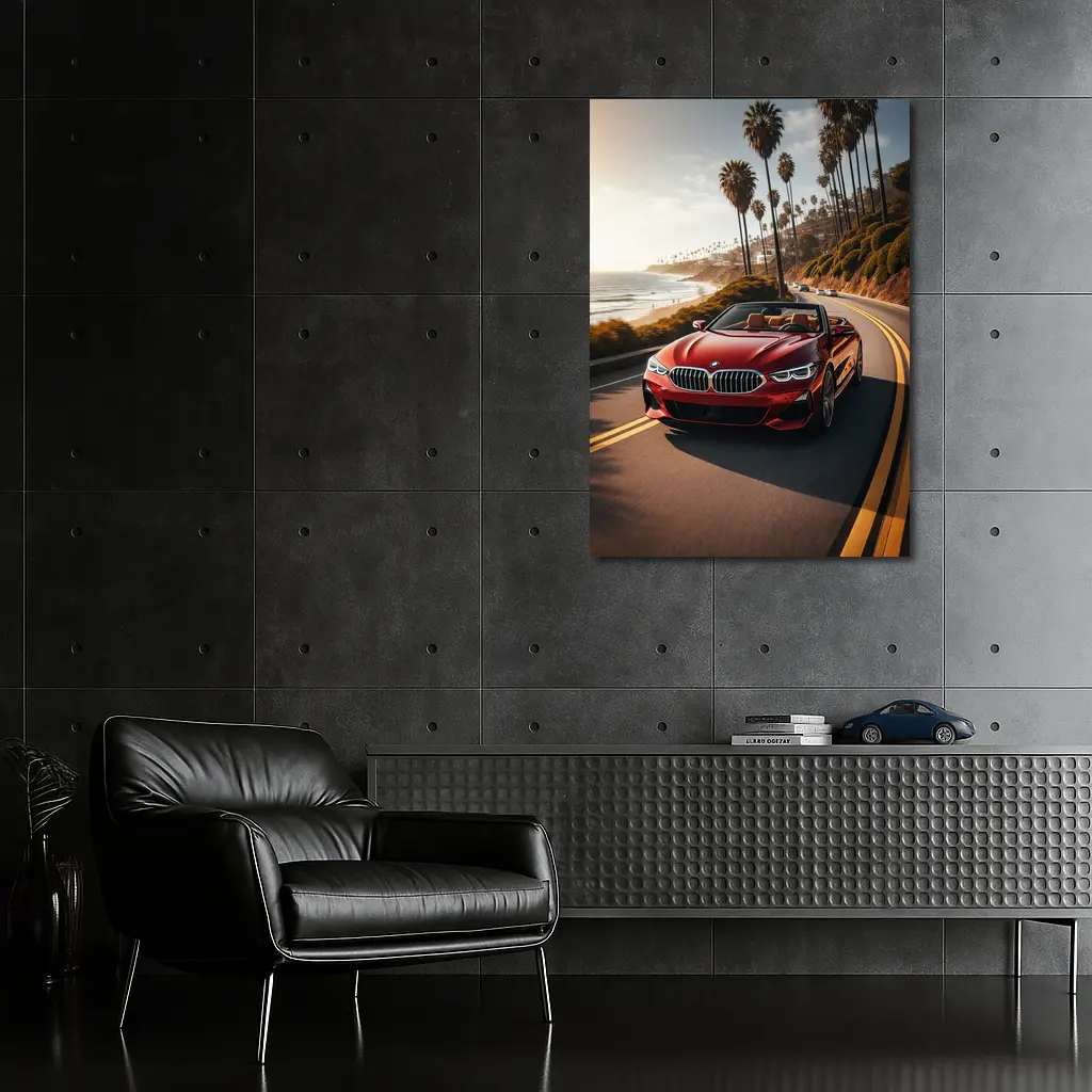 Red BMW 8 Series Convertible Coastal Drive – Wall Art