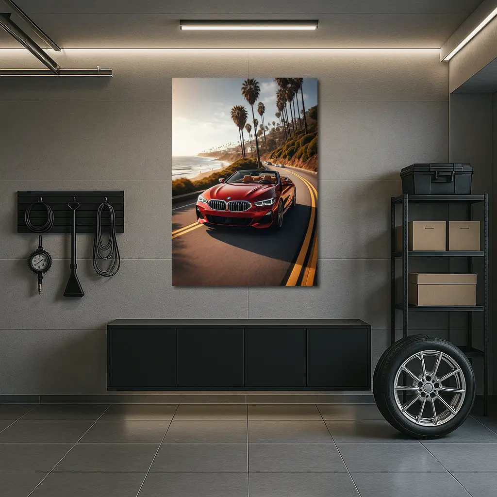 Red BMW 8 Series Convertible Coastal Drive – Wall Art