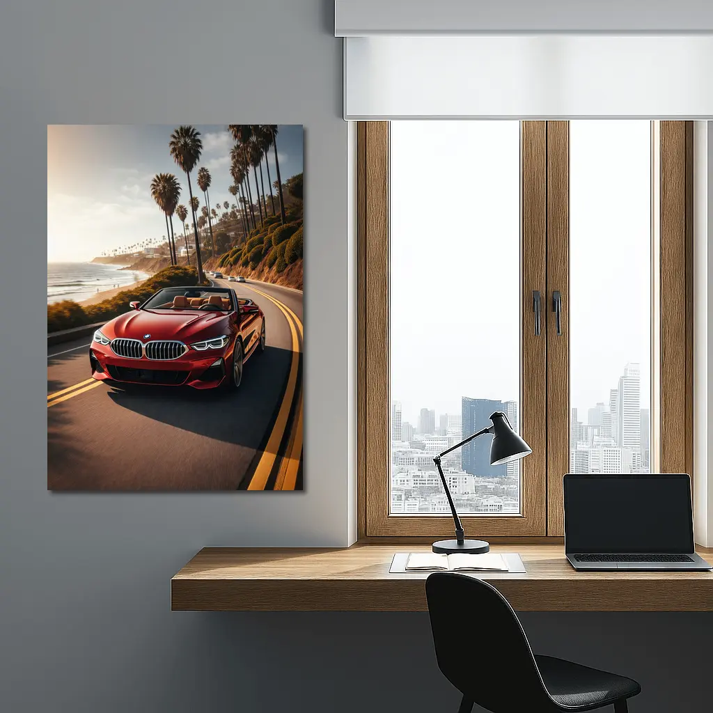 Red BMW 8 Series Convertible Coastal Drive – Wall Art