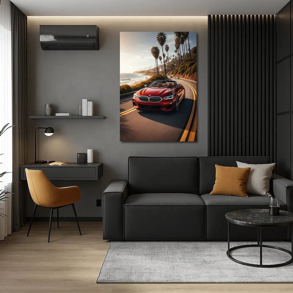 Red BMW 8 Series Convertible Coastal Drive – Wall Art