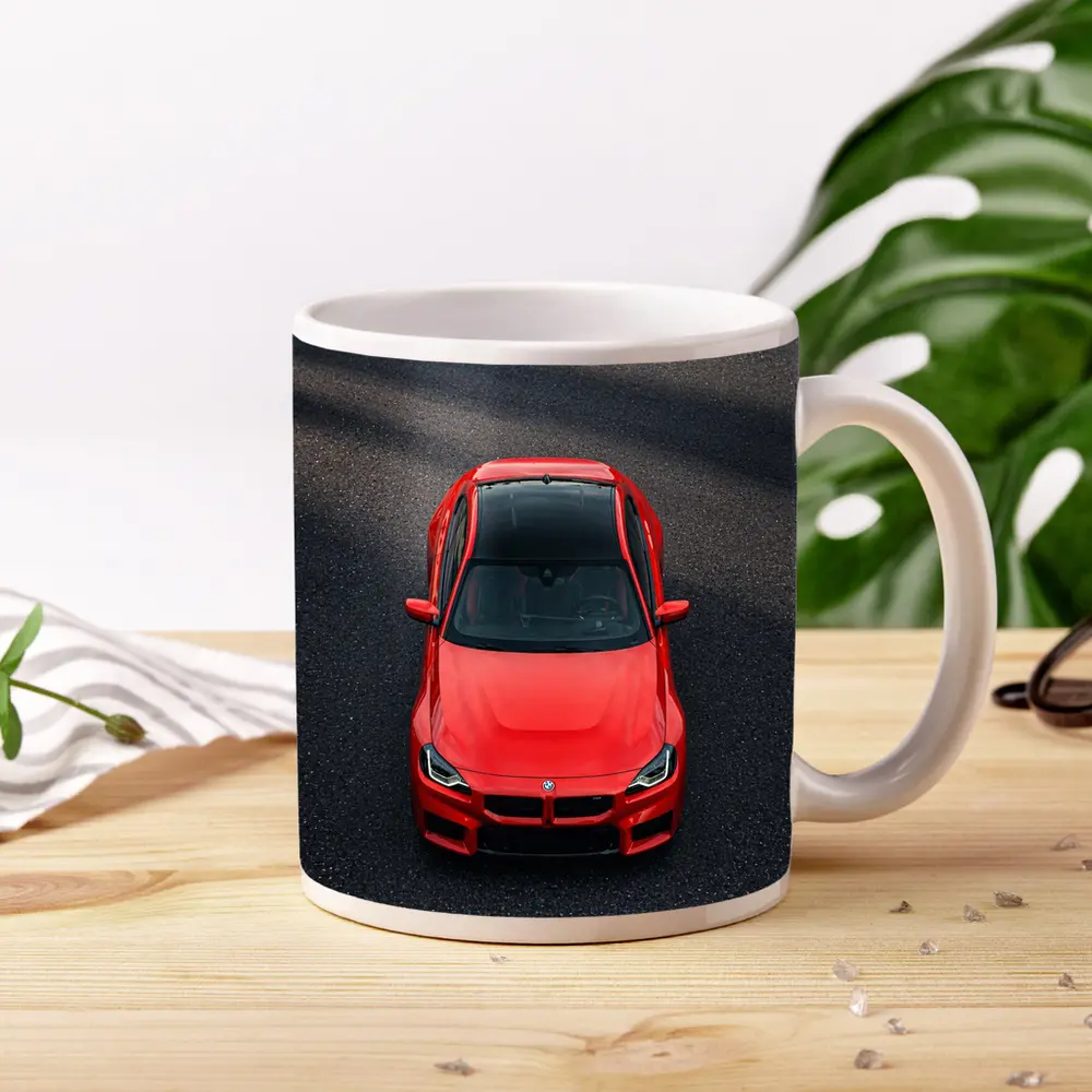 Red BMW M2 Shot From Above Asphalt – Mugs