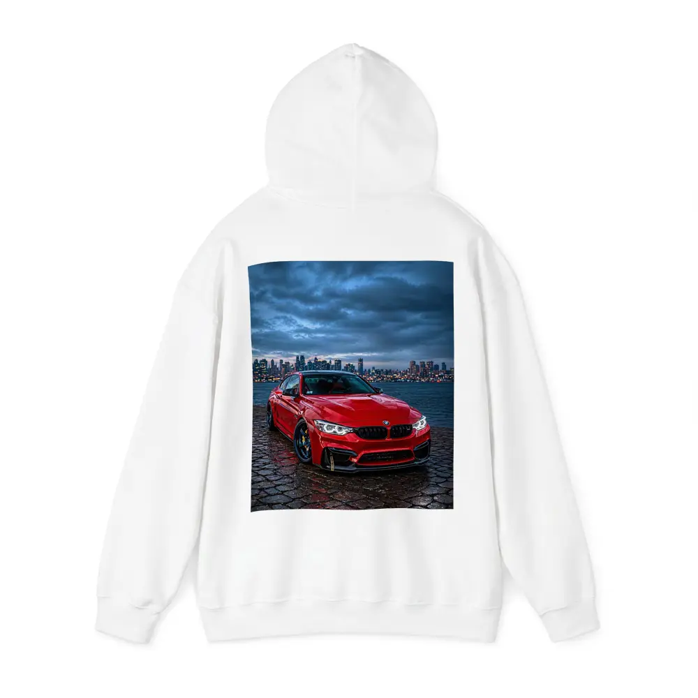 Red BMW M4 City Skyline Dusk – Hoodies