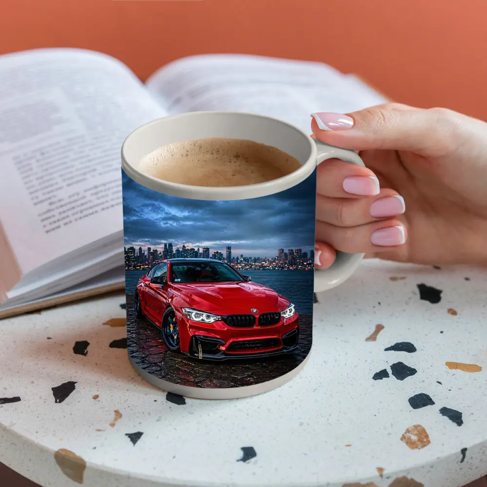 Red BMW M4 City Skyline Dusk – Mugs