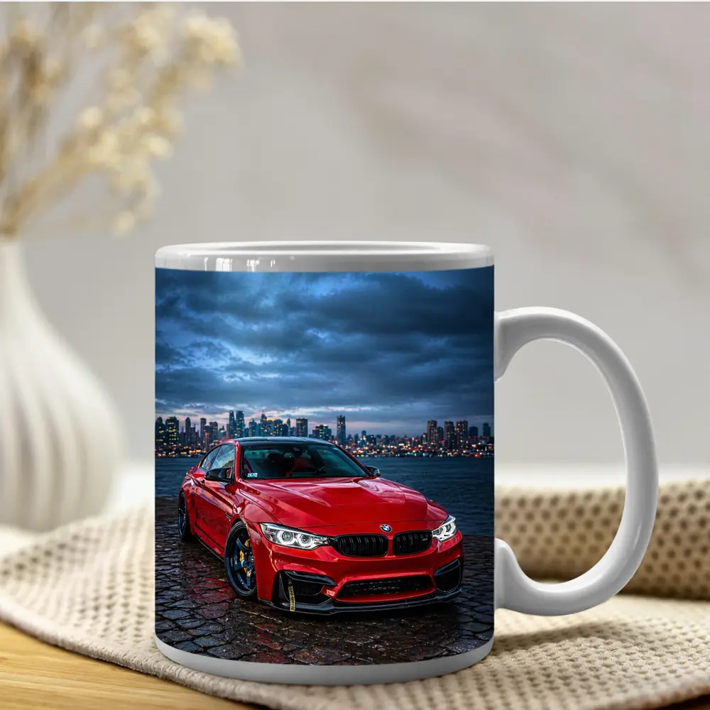 Red BMW M4 City Skyline Dusk – Mugs