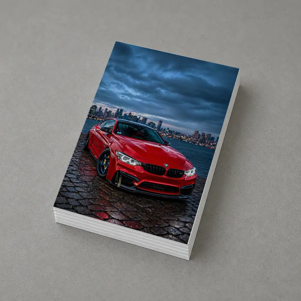 Red BMW M4 City Skyline Dusk – Postcards