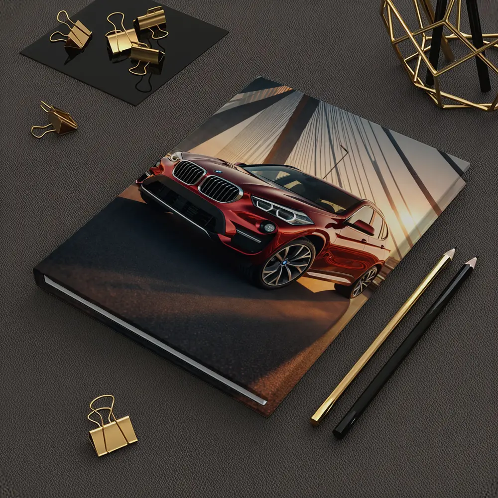 Red BMW X1 on Bridge at Sunset – Notebooks