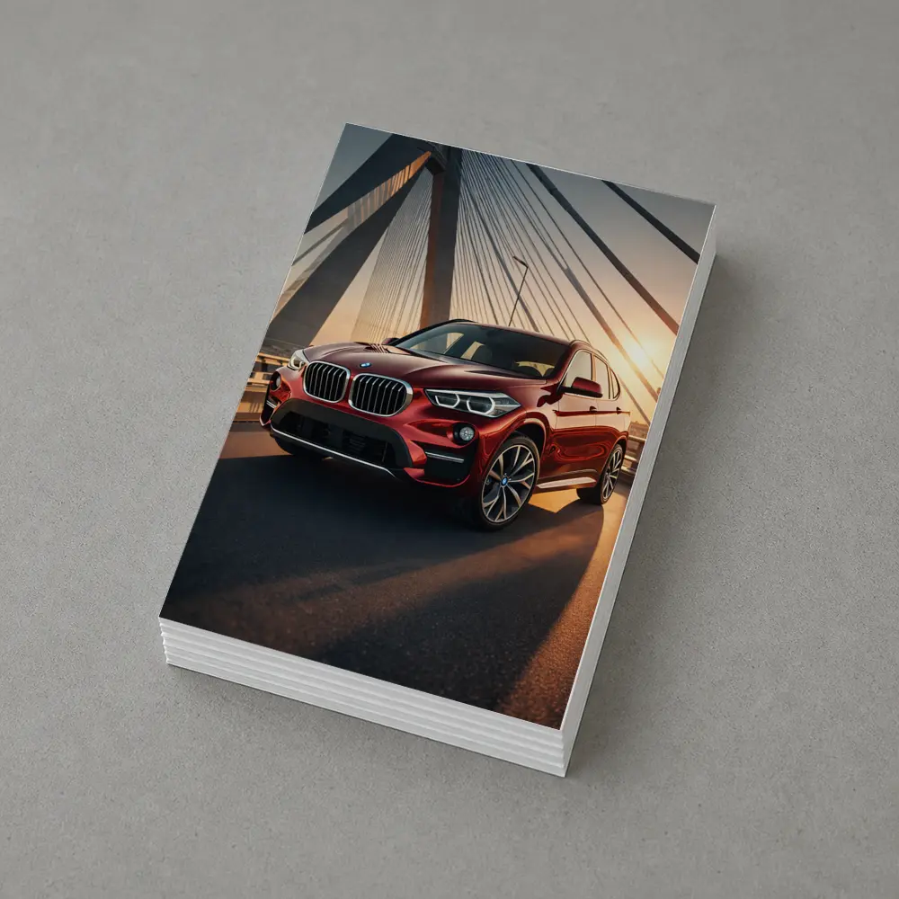 Red BMW X1 on Bridge at Sunset – Postcards