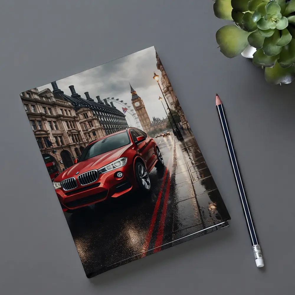 Red BMW X3 Rainy London Streets – Notebooks