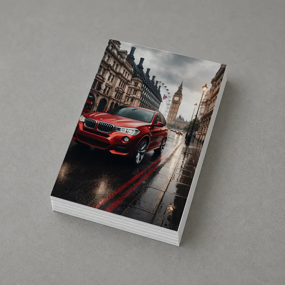 Red BMW X3 Rainy London Streets – Postcards