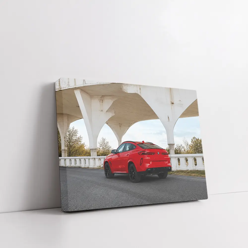 Red BMW X6M Under Concrete Bridge – Wall Art