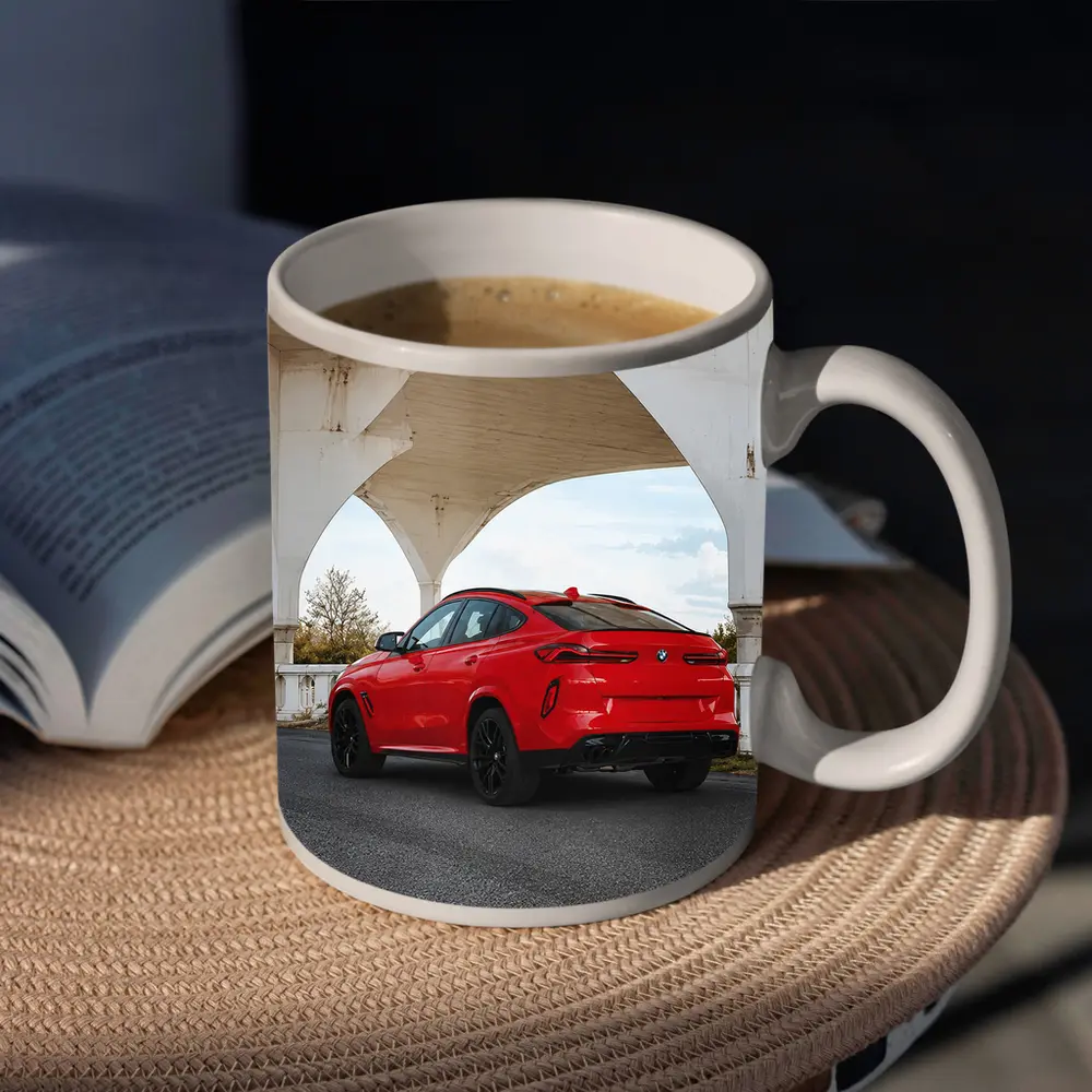 Red BMW X6M Under Concrete Bridge – Mugs