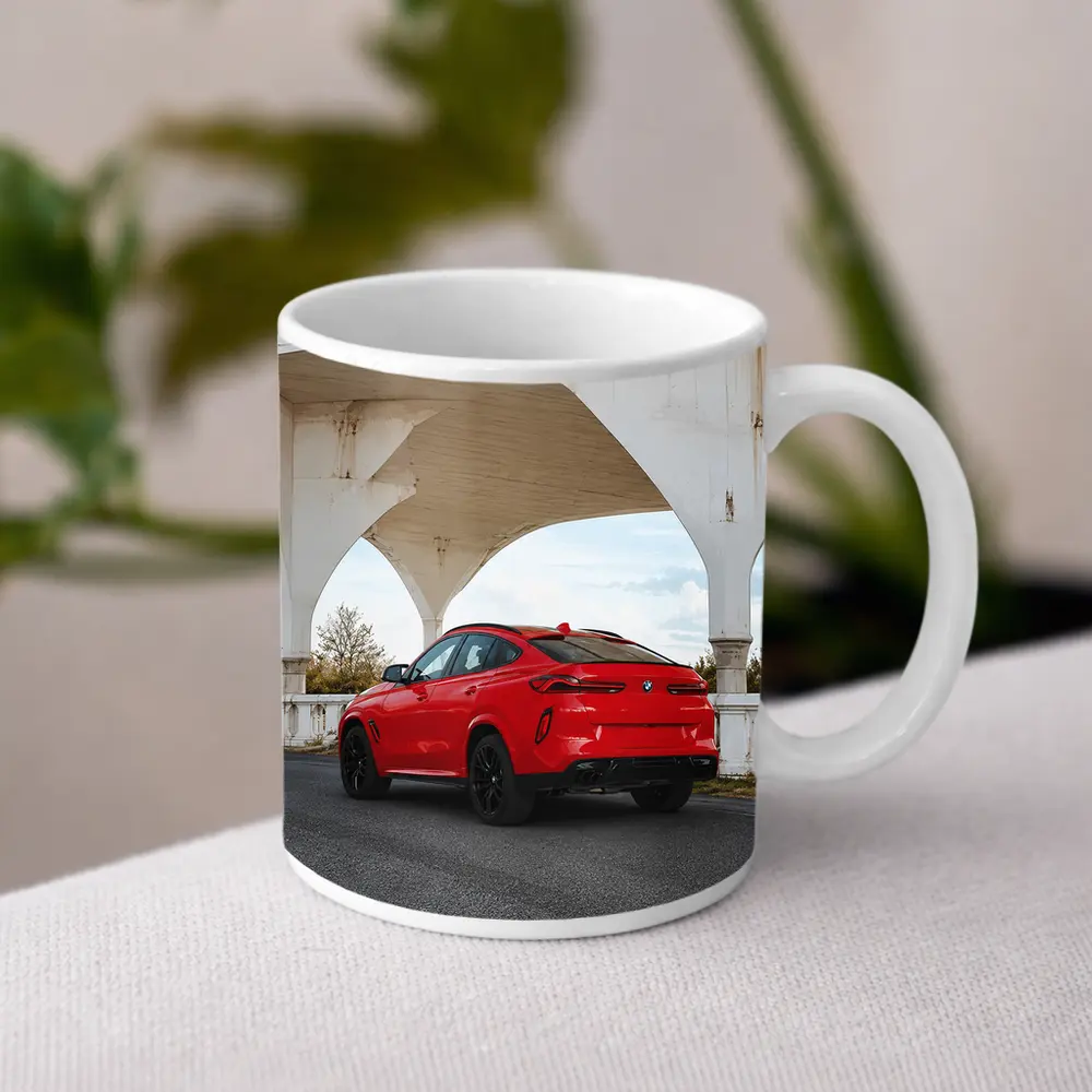 Red BMW X6M Under Concrete Bridge – Mugs