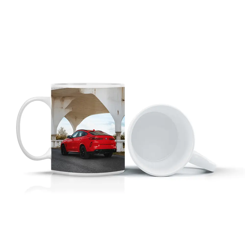 Red BMW X6M Under Concrete Bridge – Mugs