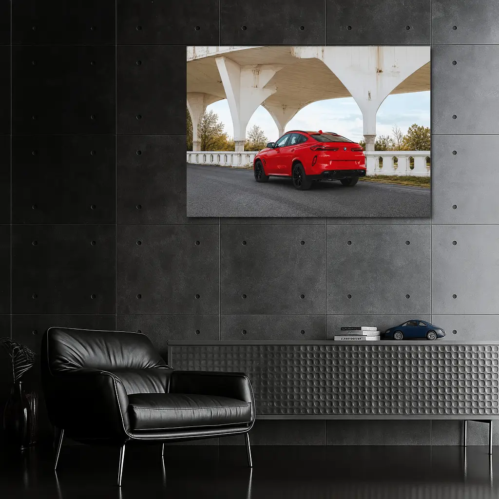 Red BMW X6M Under Concrete Bridge – Wall Art
