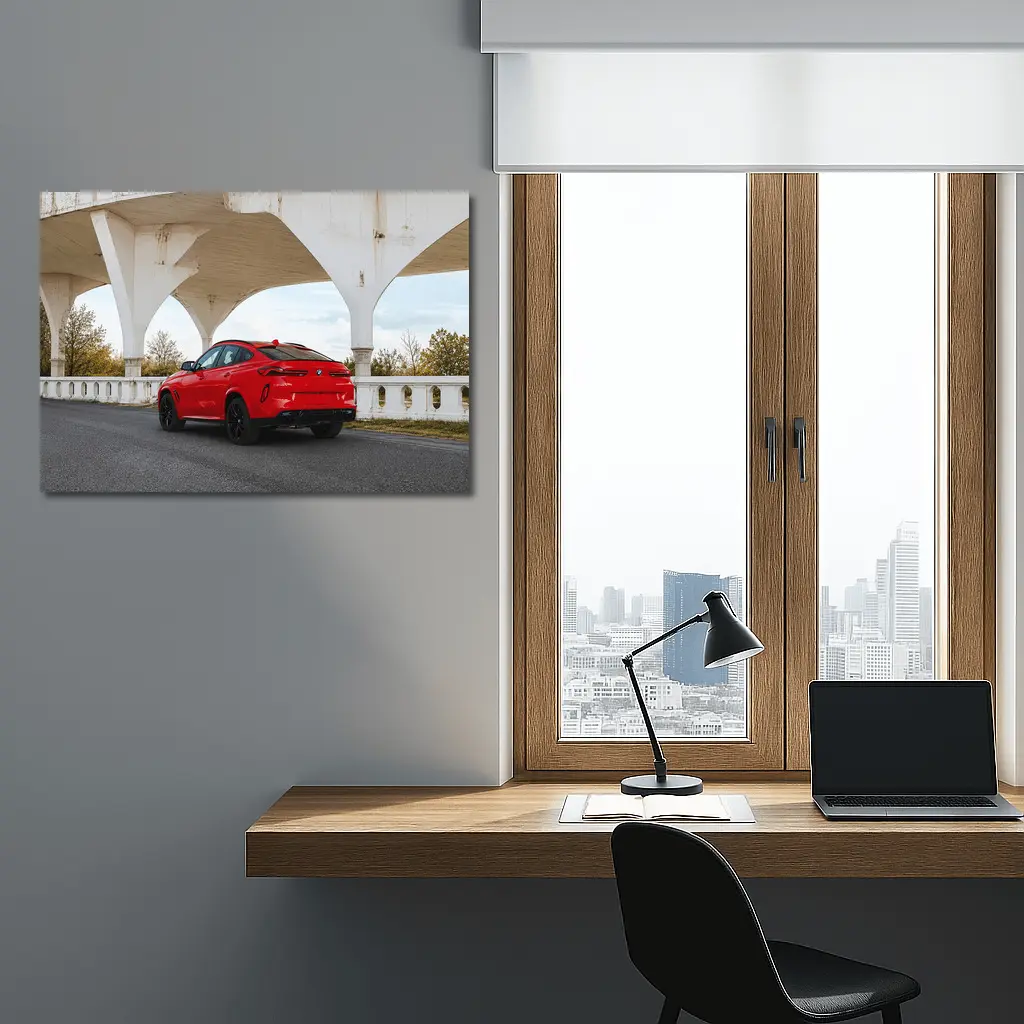 Red BMW X6M Under Concrete Bridge – Wall Art