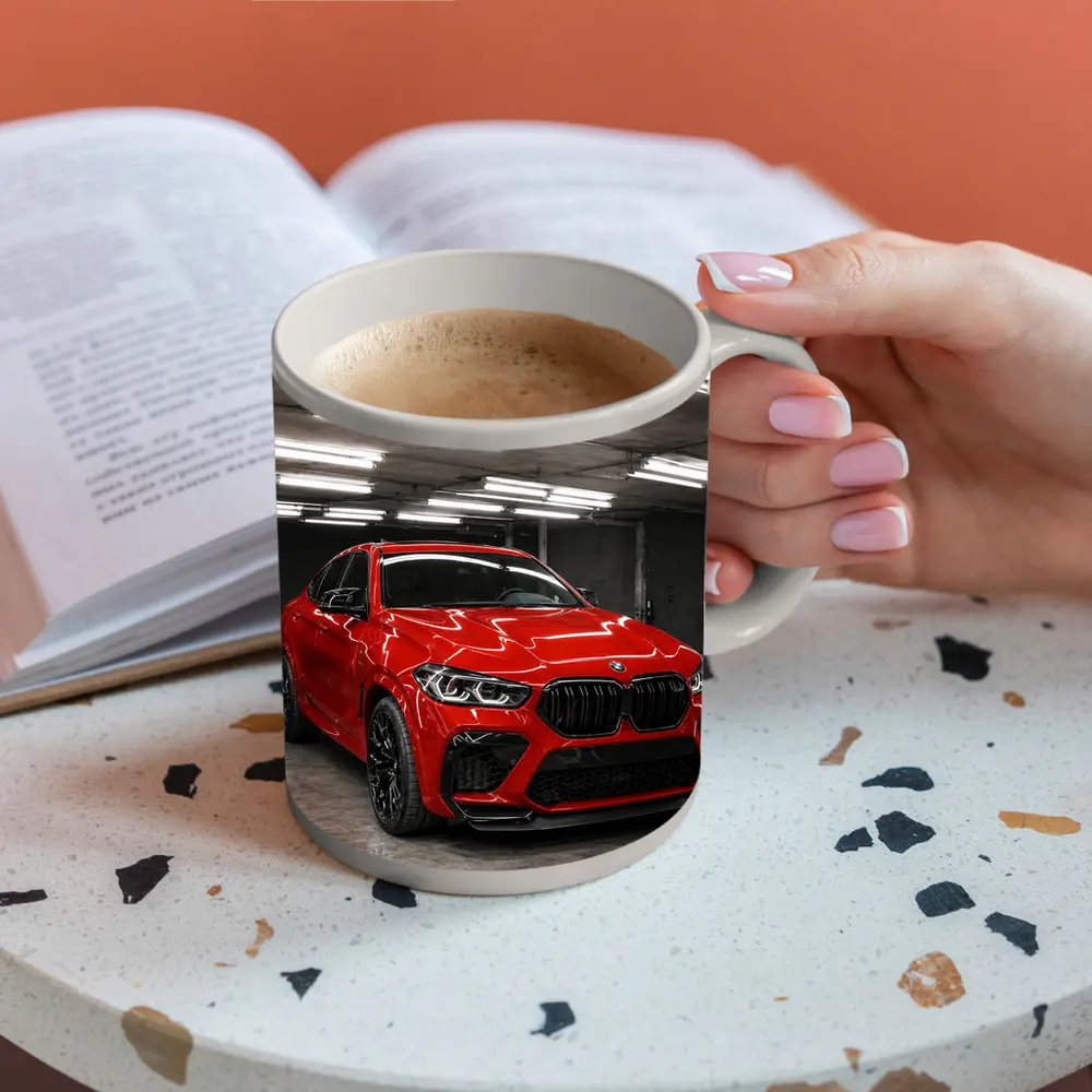 Red BMW X6 M Parked In Garage – Mugs