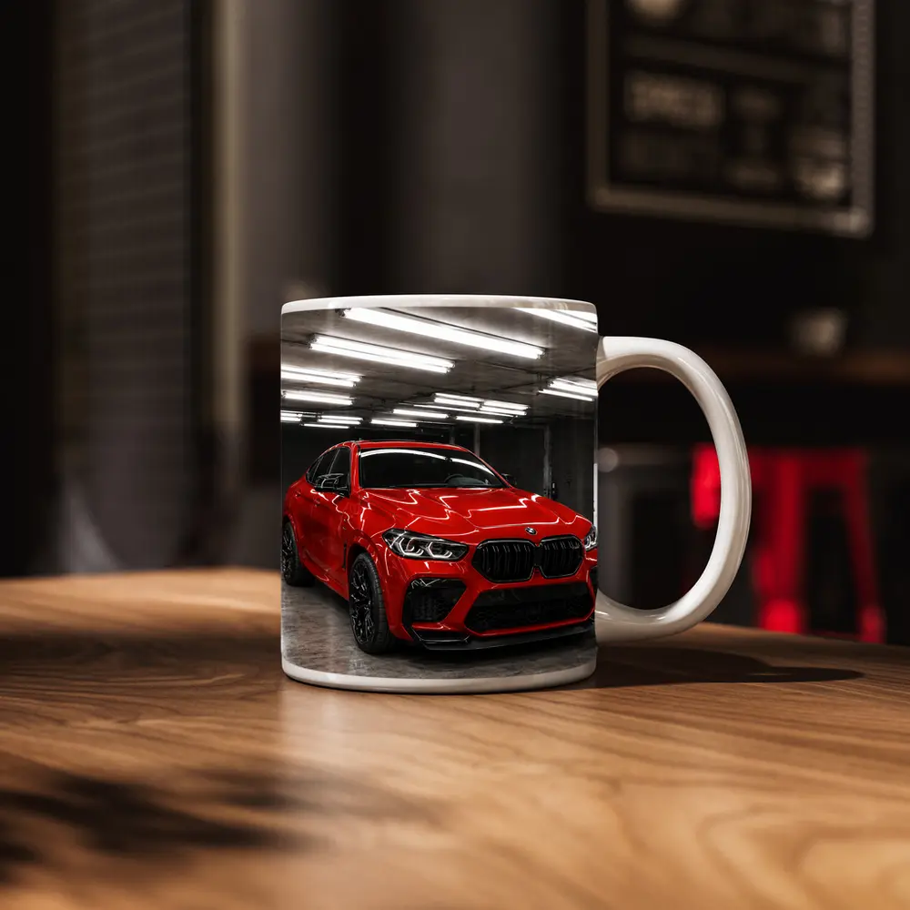 Red BMW X6 M Parked In Garage – Mugs