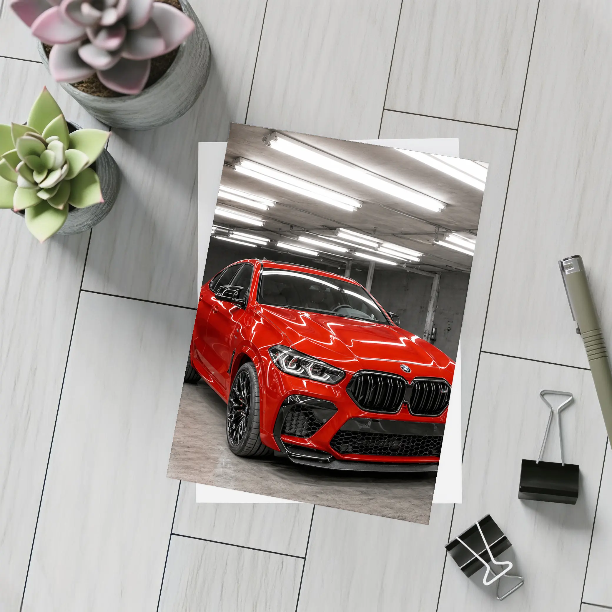 Red BMW X6 M Parked In Garage – Postcards