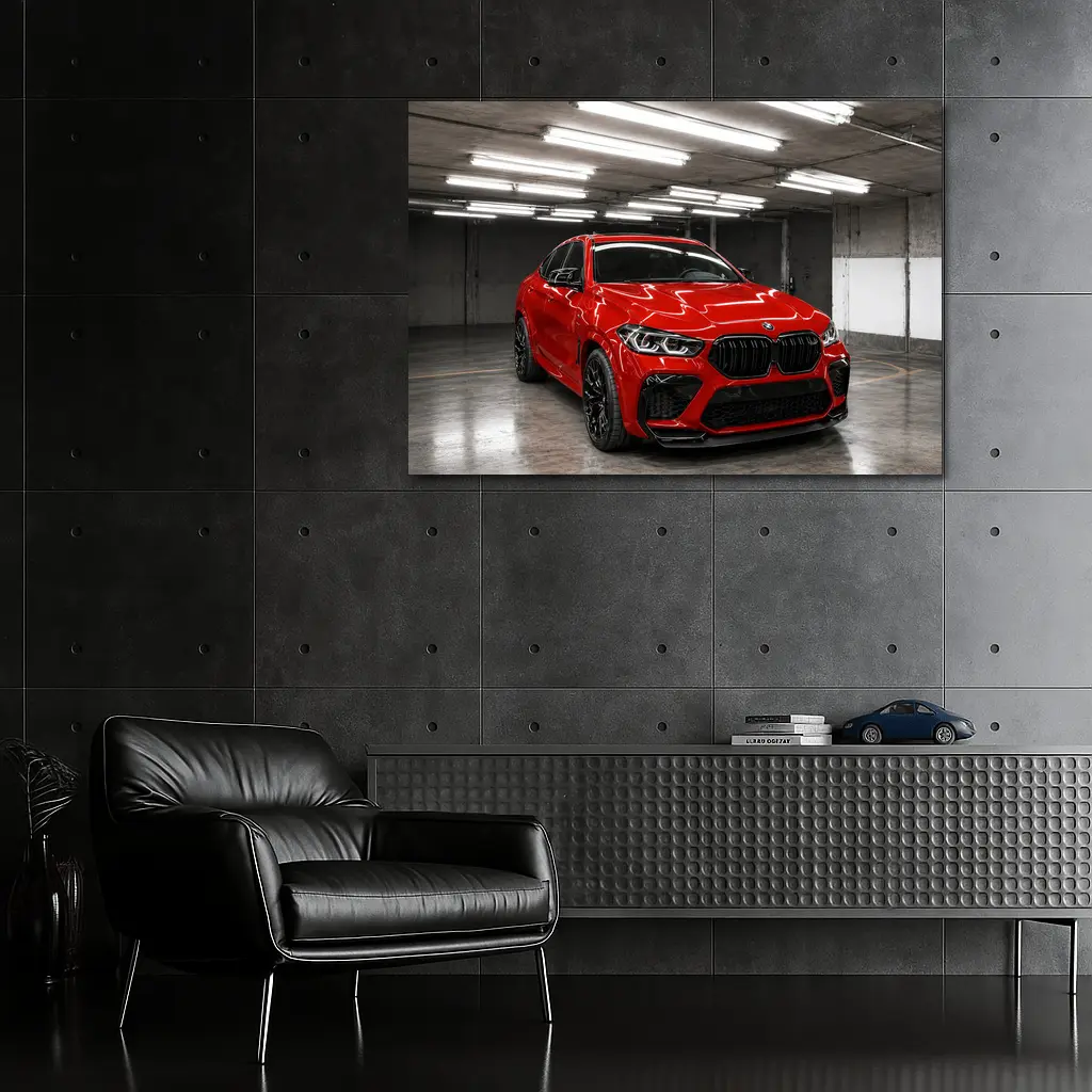 Red BMW X6 M Parked In Garage – Wall Art