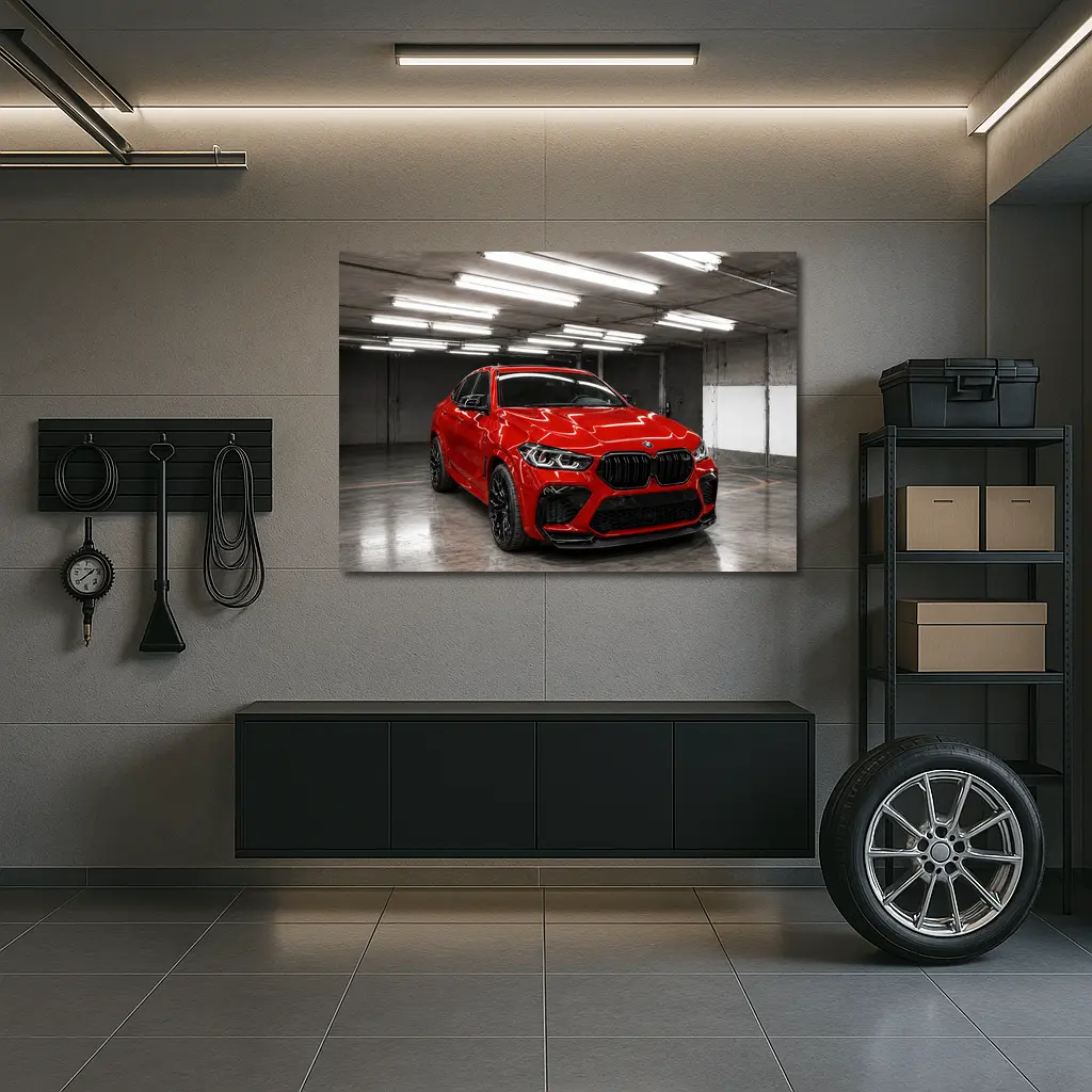 Red BMW X6 M Parked In Garage – Wall Art