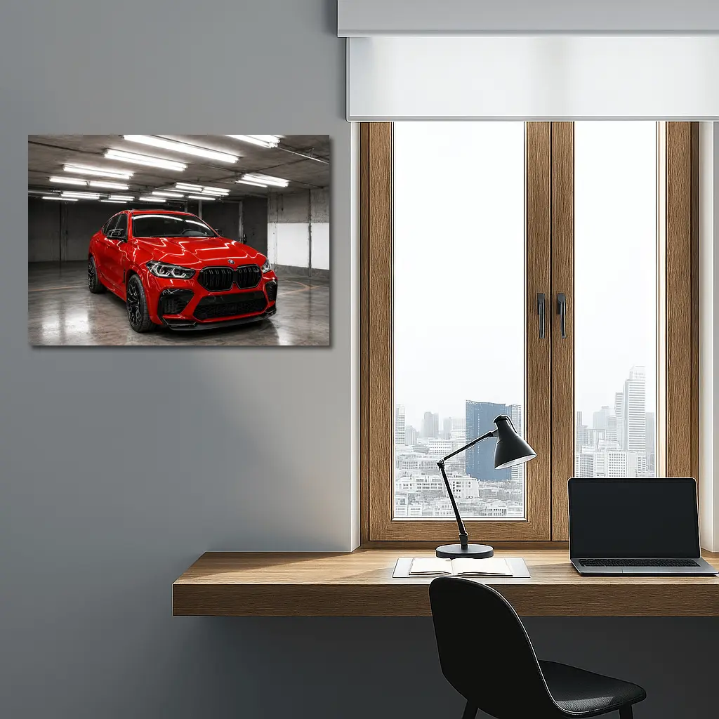 Red BMW X6 M Parked In Garage – Wall Art