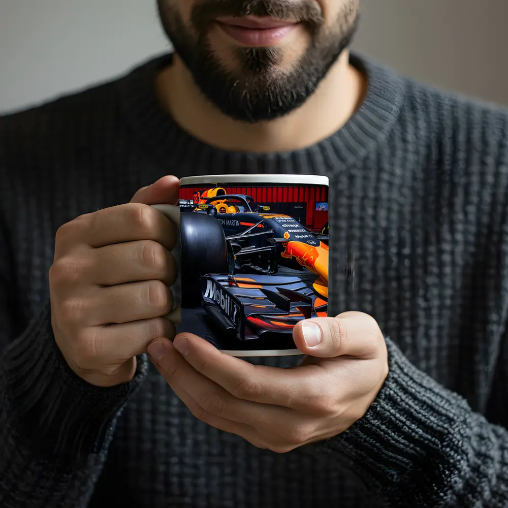 Red Bull Racing Formula One Car at Show – Mugs