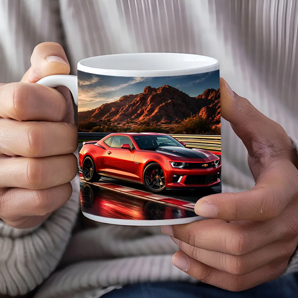 Chevrolet Camaro Red Race Track Desert Mountains – Mugs
