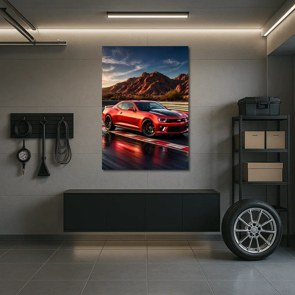 Chevrolet Camaro Red Race Track Desert Mountains – Wall Art