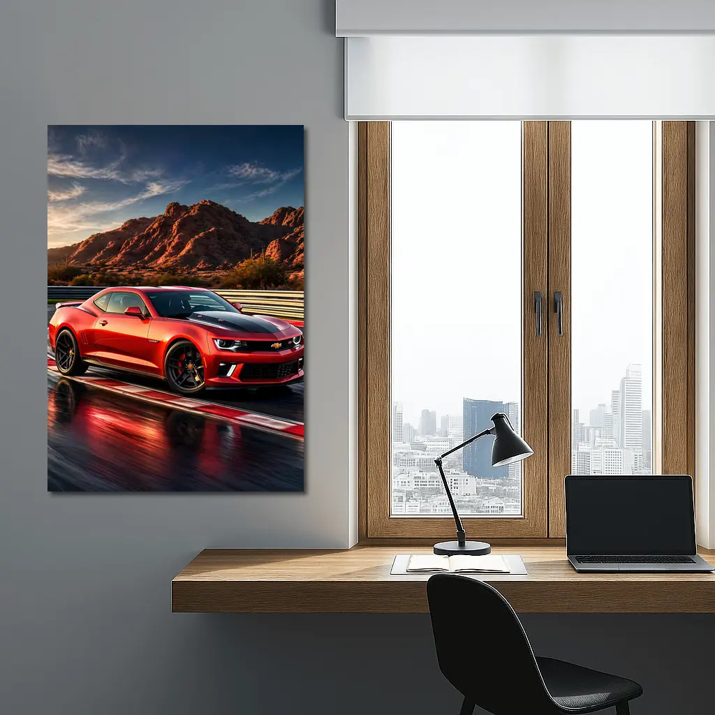 Chevrolet Camaro Red Race Track Desert Mountains – Wall Art