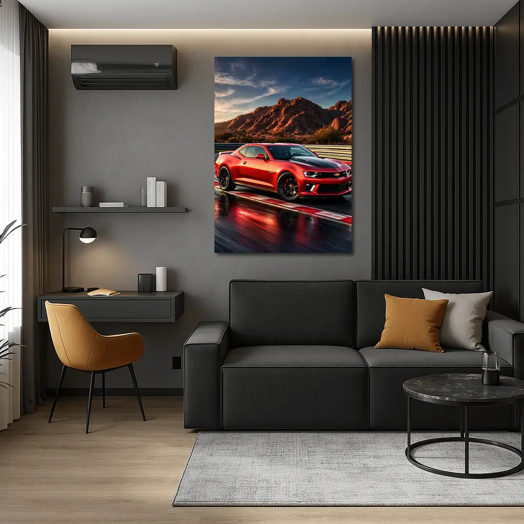 Chevrolet Camaro Red Race Track Desert Mountains – Wall Art