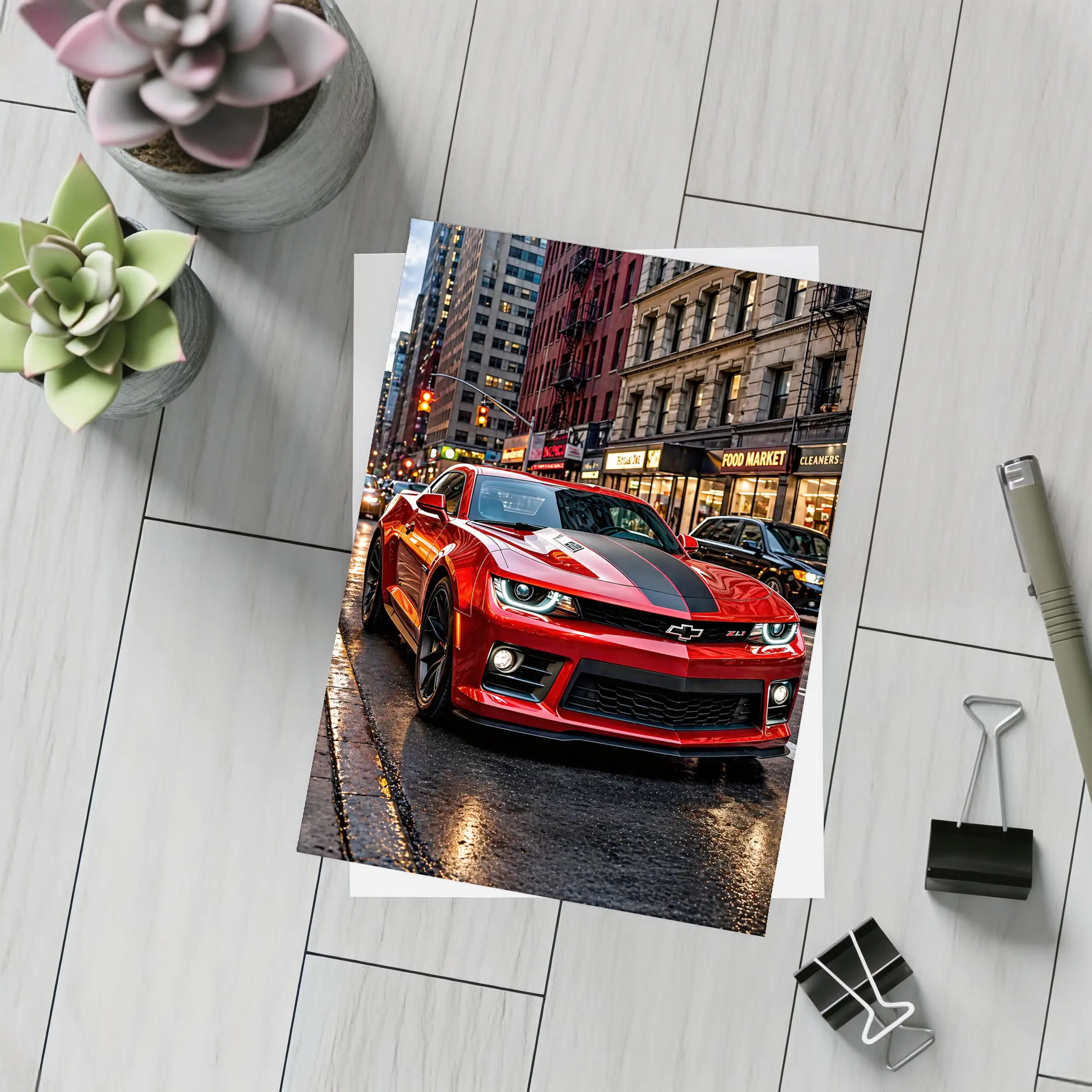 Red Chevrolet Camaro ZL1 New York Street – Postcards