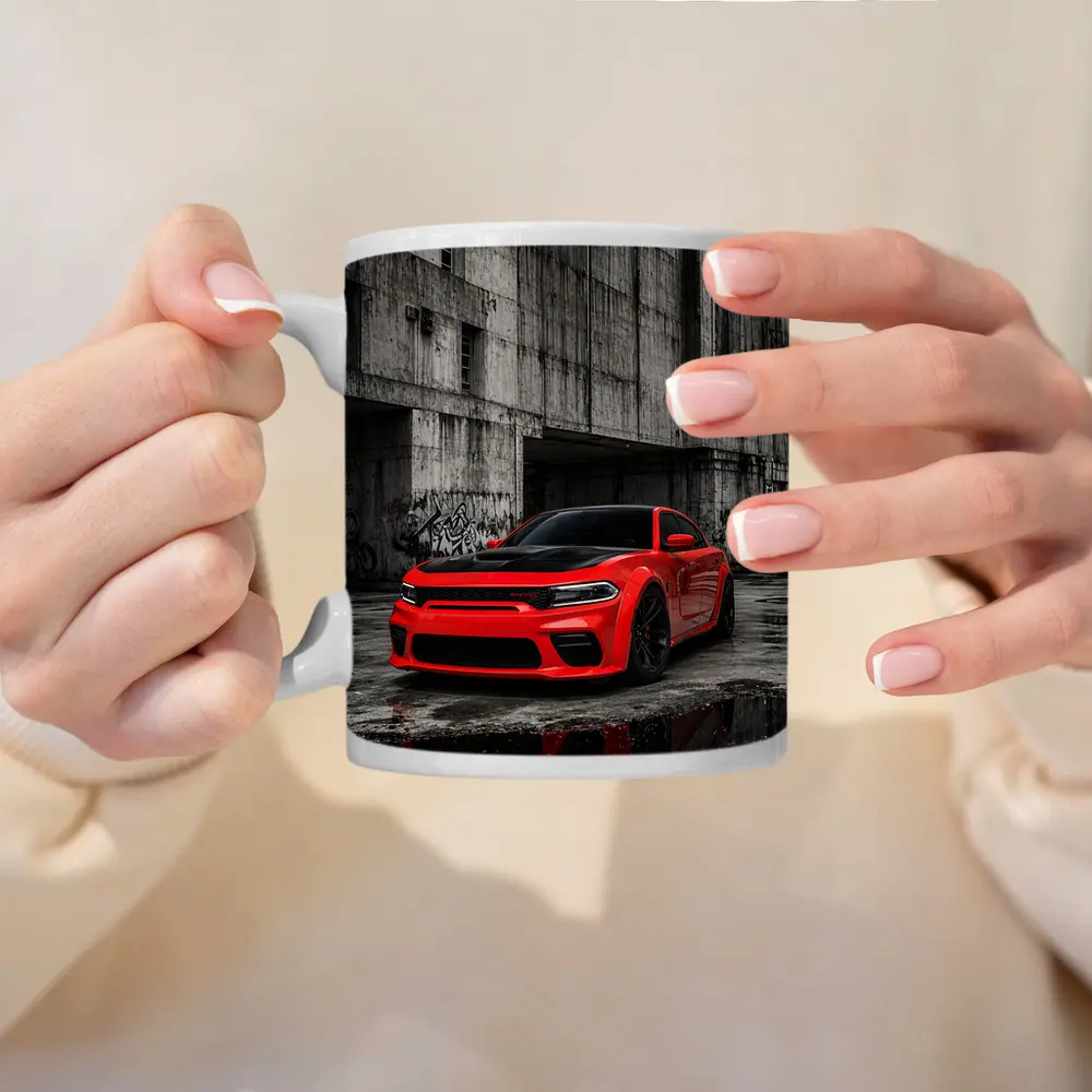 Red Dodge Charger SRT Urban Concrete Background – Mugs
