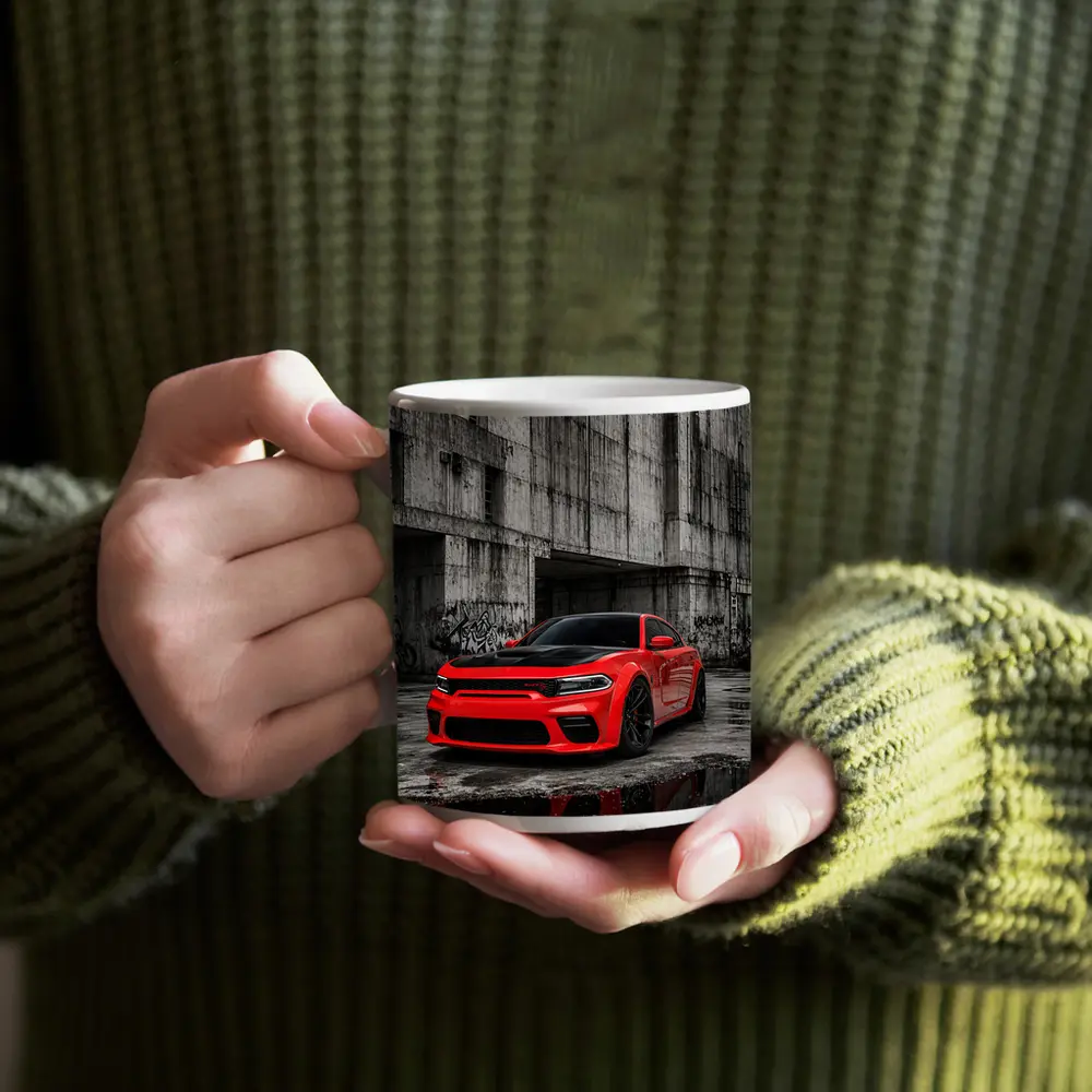 Red Dodge Charger SRT Urban Concrete Background – Mugs