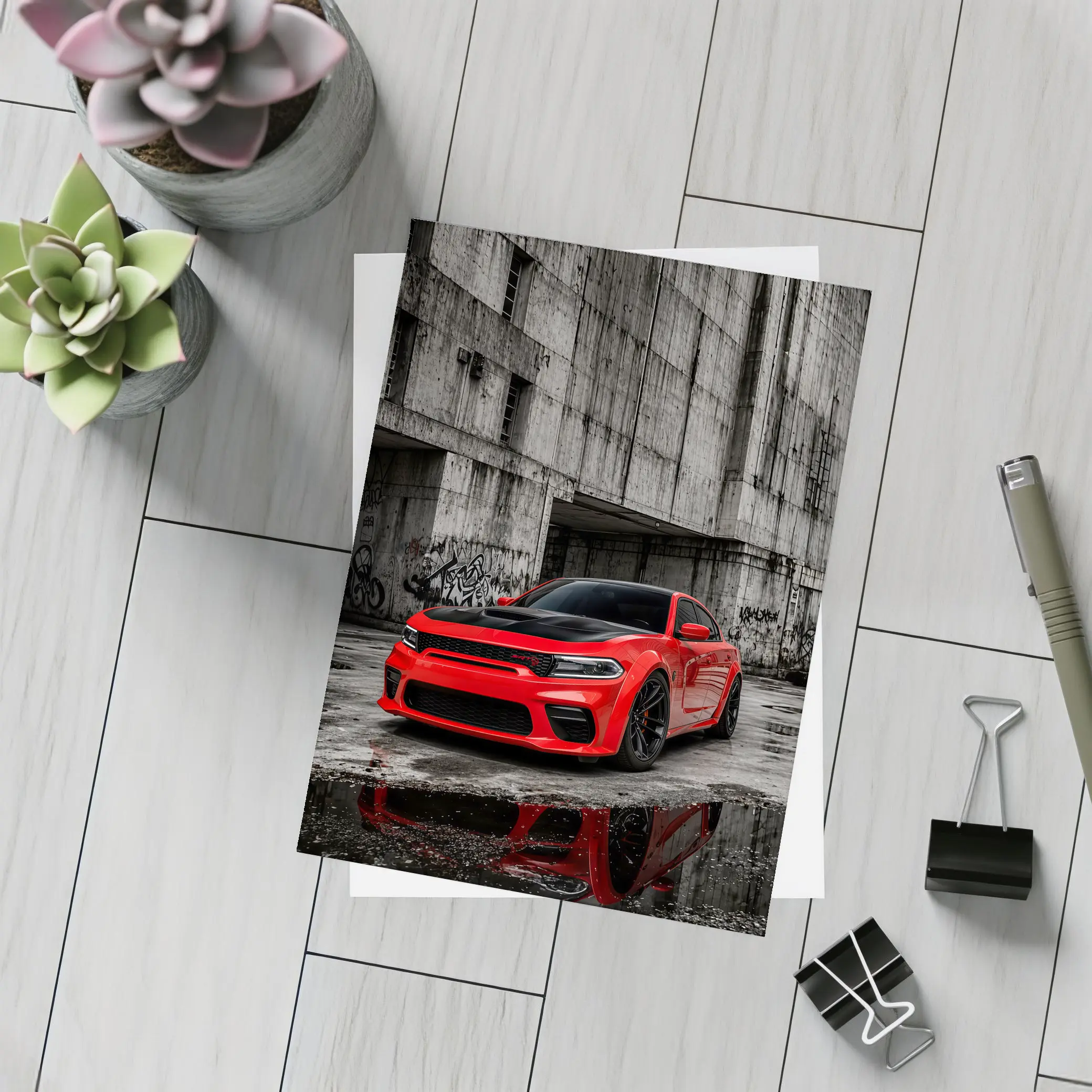 Red Dodge Charger SRT Urban Concrete Background – Postcards
